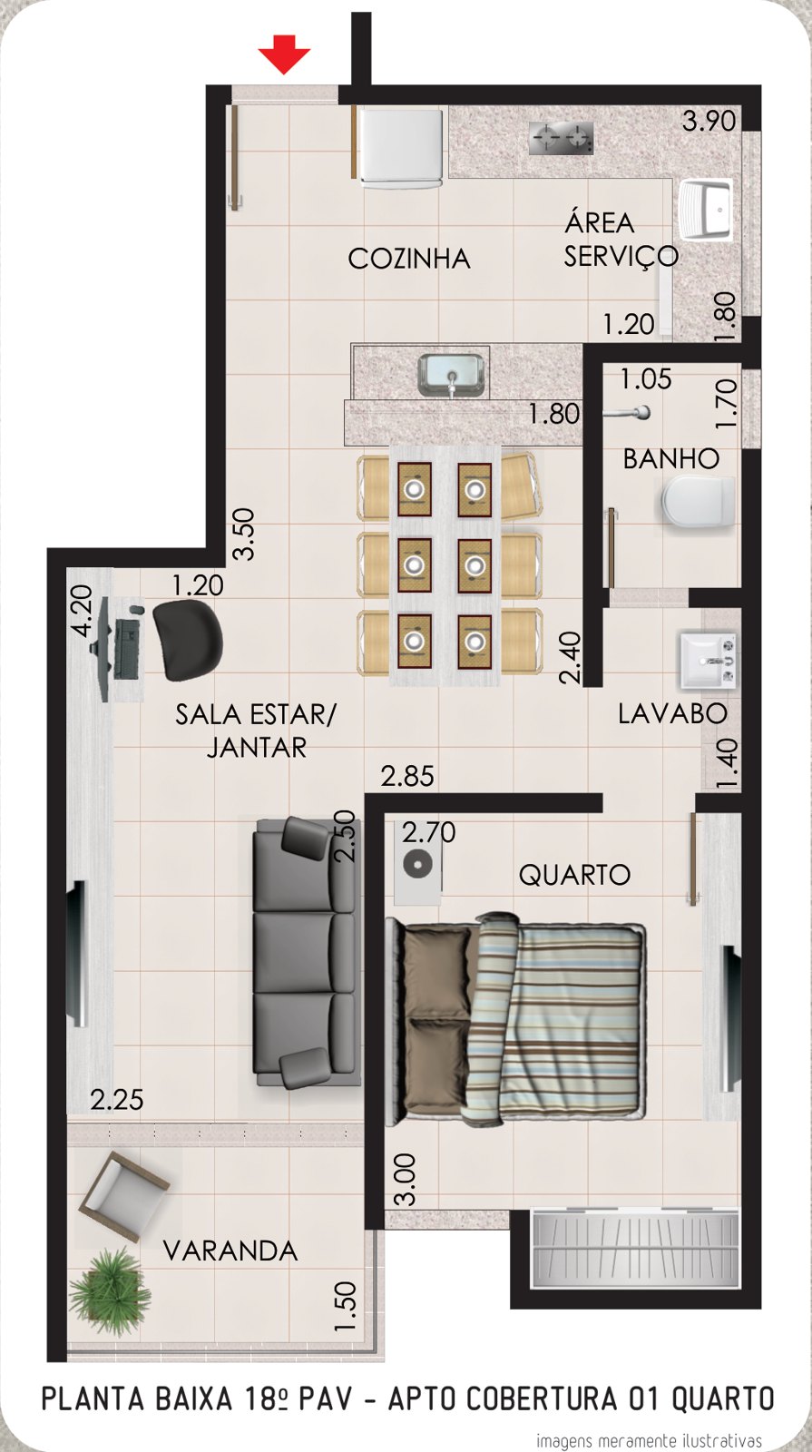 Planta da Cobertura de 1 quarto