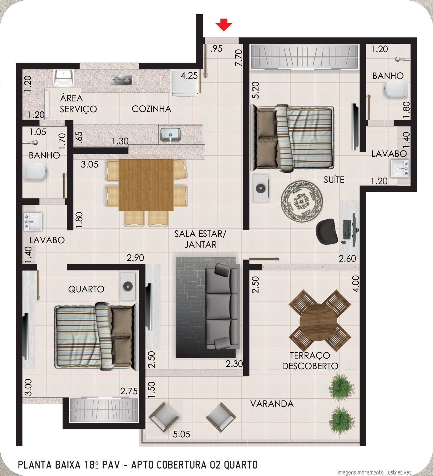Planta da Cobertura de 2 quartos